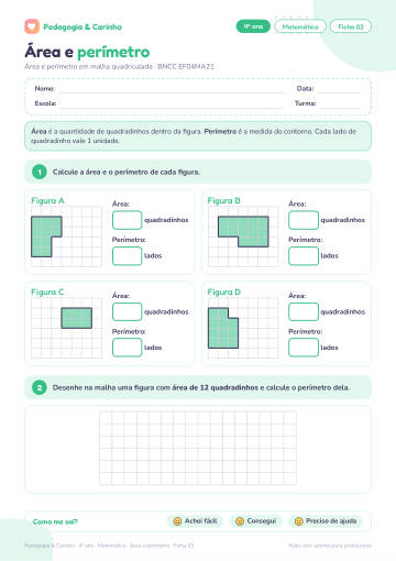 Prévia: Área e perímetro – Matemática 4º ano, ficha 3