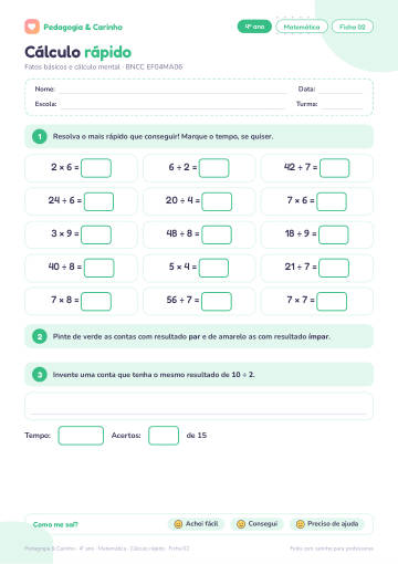 Prévia: Cálculo rápido – Matemática 4º ano, ficha 2