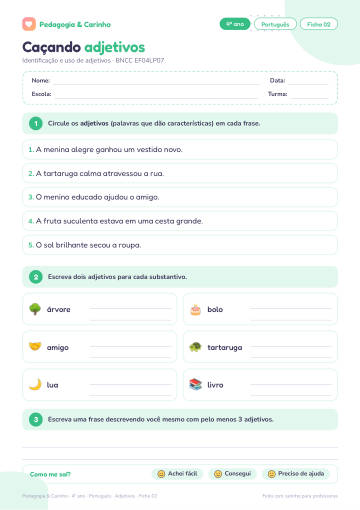 Prévia: Adjetivos – Português 4º ano, ficha 2