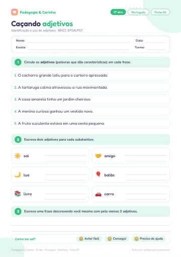 Prévia: Adjetivos – Português 4º ano, ficha 3