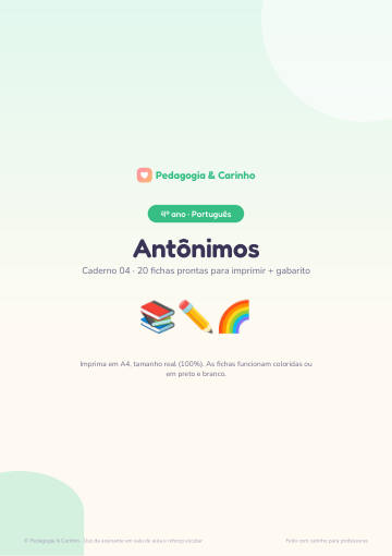 Caderno Antônimos – Português 4º ano