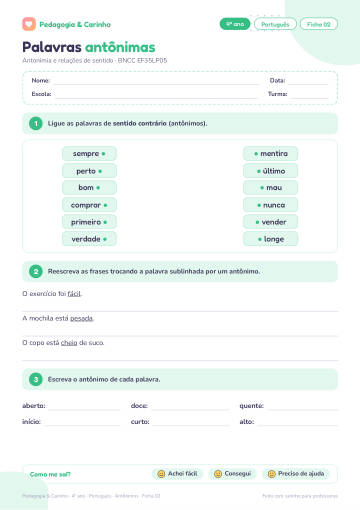 Prévia: Antônimos – Português 4º ano, ficha 2