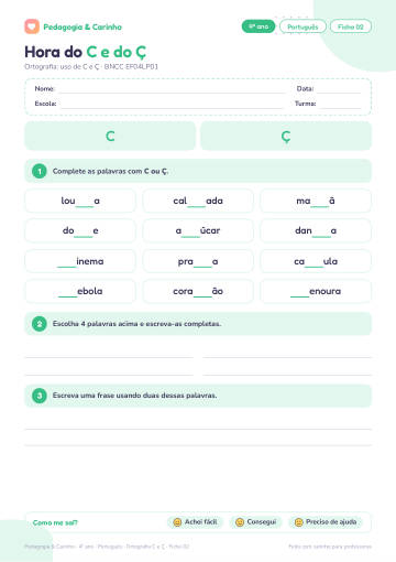 Prévia: Ortografia C e Ç – Português 4º ano, ficha 2