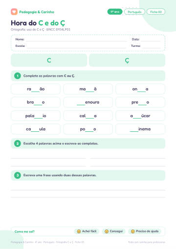 Prévia: Ortografia C e Ç – Português 4º ano, ficha 3
