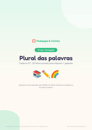 Caderno Plural das palavras – Português 4º ano
