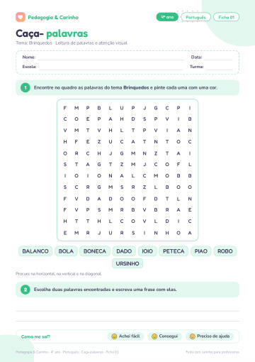 Prévia: Caça-palavras – Português 4º ano, ficha 1