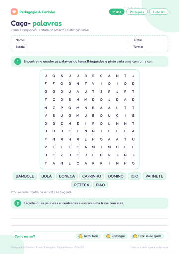 Prévia: Caça-palavras – Português 4º ano, ficha 3