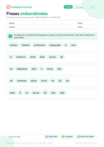 Prévia: Frases embaralhadas – Português 4º ano, ficha 1