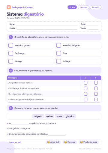 Prévia: Sistema digestório – Ciências 5º ano, ficha 3