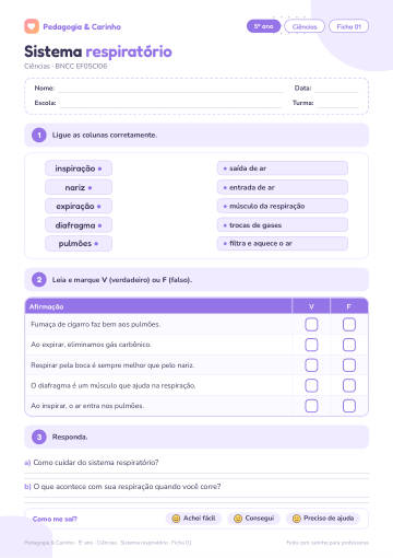 Prévia: Sistema respiratório – Ciências 5º ano, ficha 1