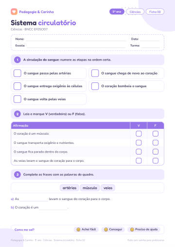 Prévia: Sistema circulatório – Ciências 5º ano, ficha 2