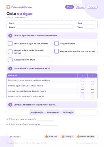 Prévia: Ciclo da água – Ciências 5º ano, ficha 2