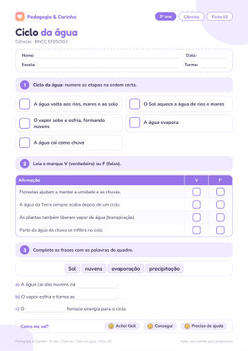 Prévia: Ciclo da água – Ciências 5º ano, ficha 3