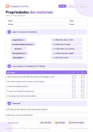 Prévia: Propriedades dos materiais – Ciências 5º ano, ficha 1