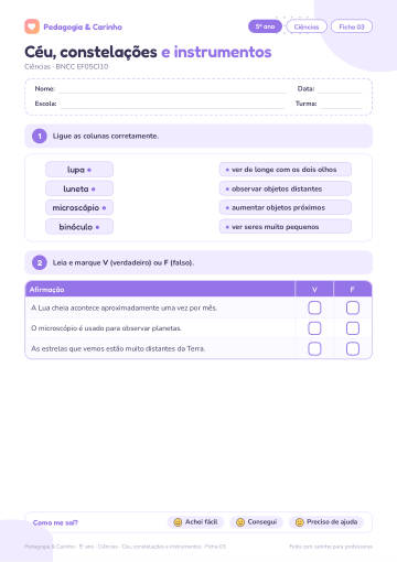 Prévia: Céu, constelações e instrumentos – Ciências 5º ano, ficha 3