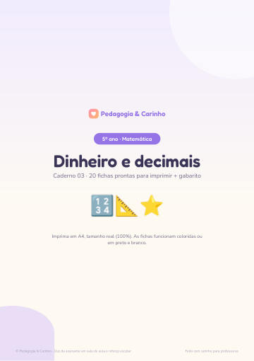 Caderno Dinheiro e decimais – Matemática 5º ano