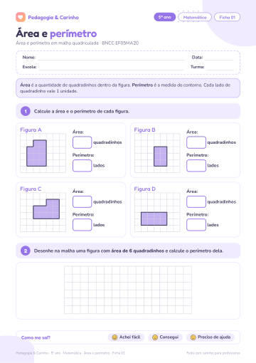 Prévia: Área e perímetro – Matemática 5º ano, ficha 1