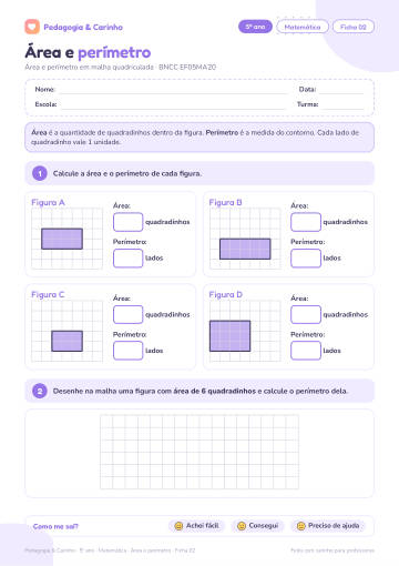 Prévia: Área e perímetro – Matemática 5º ano, ficha 2