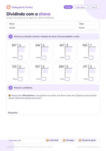 Prévia: Divisão com resto – Matemática 5º ano, ficha 1