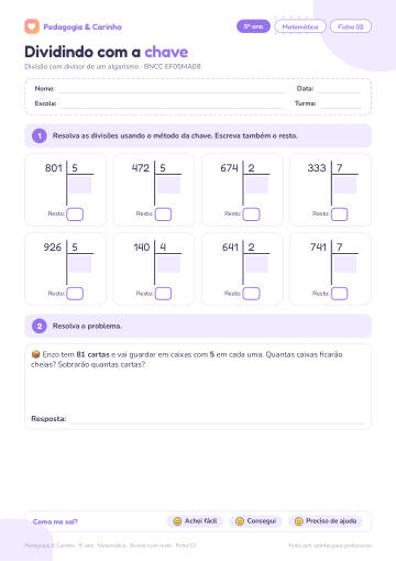 Prévia: Divisão com resto – Matemática 5º ano, ficha 2