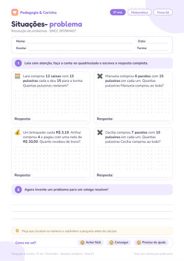 Prévia: Situações-problema – Matemática 5º ano, ficha 3