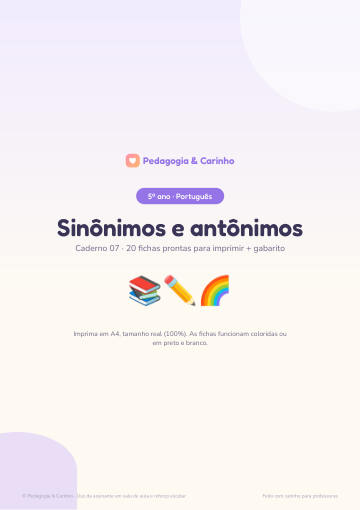 Caderno Sinônimos e antônimos – Português 5º ano
