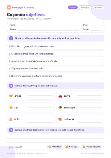 Prévia: Adjetivos – Português 5º ano, ficha 1