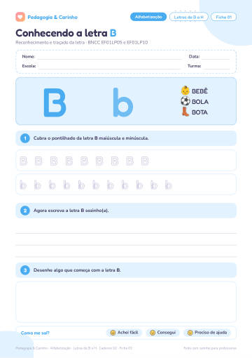 Prévia: Letras de B a H – Alfabetização, ficha 1
