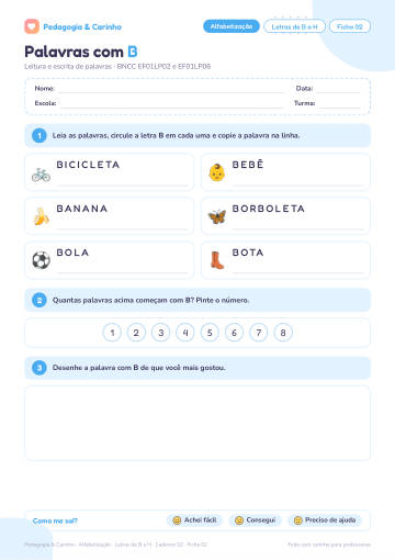 Prévia: Letras de B a H – Alfabetização, ficha 2