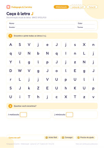 Prévia: Letras de J a P – Alfabetização, ficha 3