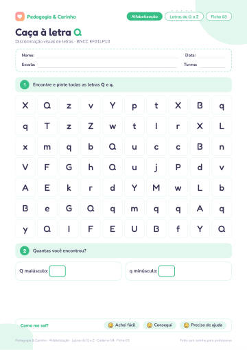 Prévia: Letras de Q a Z – Alfabetização, ficha 3