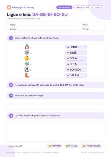 Prévia: Famílias B C D F – Alfabetização, ficha 2