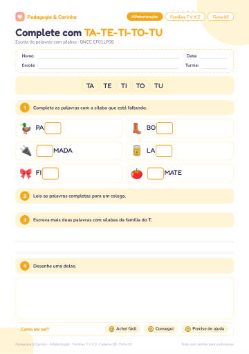 Prévia: Famílias T V X Z – Alfabetização, ficha 3