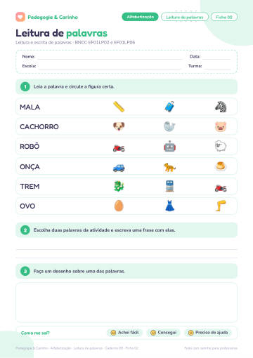 Prévia: Leitura de palavras – Alfabetização, ficha 2